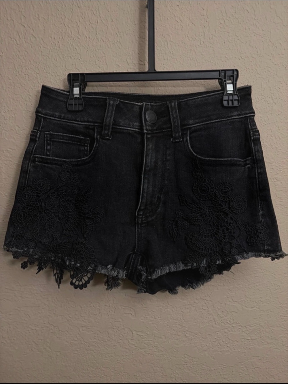 American Eagle Outfitters Black Denim Lace-Trim Shorts